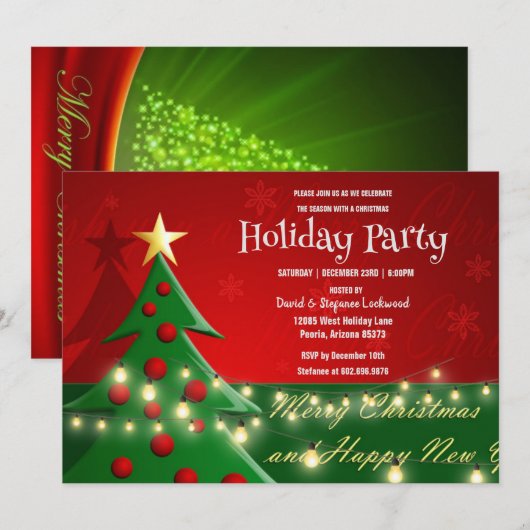 Kerstboom, verlichting, kerstfeest kaart (Voorkant / Achterkant)