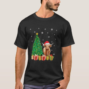 Kerstboom Verlichting Kerstman Hoed Hoogland Koe K T-shirt