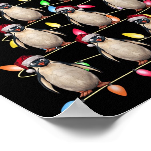 Kerstboom Verlichting Mannen Vrouwen Santa Penguin Poster (Hoek)