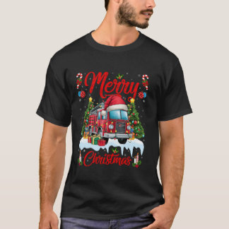 Kerstboom Verlichting Santa Hat Fire Engine Kerstm T-shirt