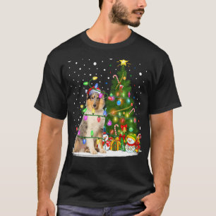Kerstboom Verlichting Santa Rough Collie Dog Kerst T-shirt