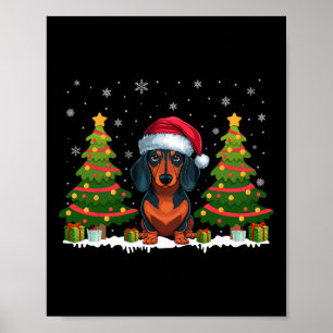 Kerstboom Verlichting Teckel Hond Kerstman Hoed Ke Poster