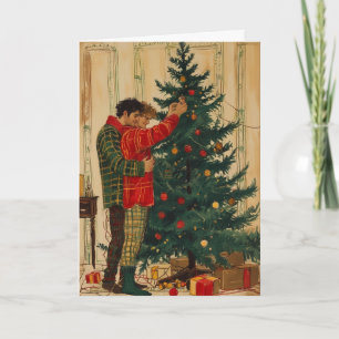 Kerstboom Versieren Omhelzing Kaart