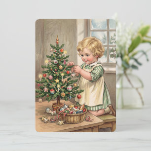 Kerstboom Versieren Vintage Kind Plat Kaart