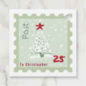 Kerstboom Verzendstempel Monogram naam Square Bedankjes Labels (Achterkant)