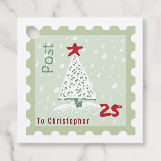 Kerstboom Verzendstempel Monogram naam Square Bedankjes Labels (Voorkant)