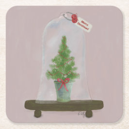 kerstboom vierkante kartonnen onderzetter