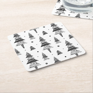 kerstboom vierkante kartonnen onderzetter