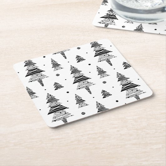 kerstboom vierkante kartonnen onderzetter (Schuin)