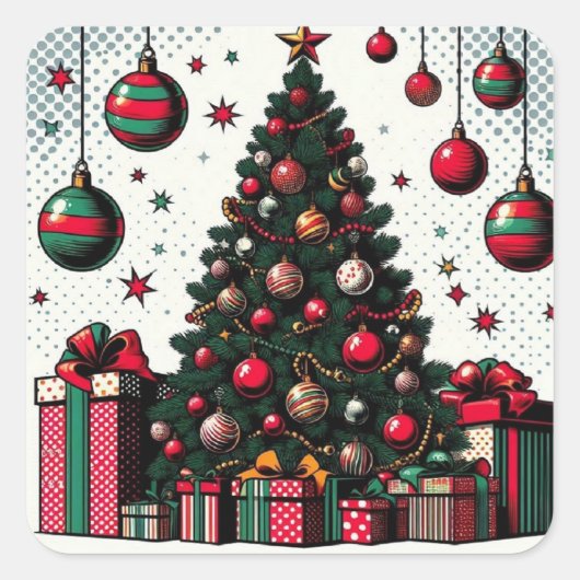 kerstboom vierkante sticker (Voorkant)