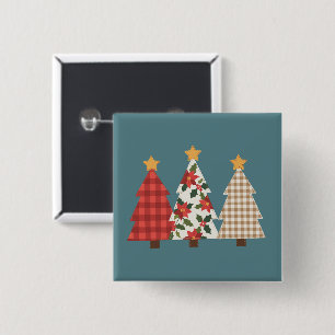 Kerstboom Vintage Patchwork Rood Geruit Vakantie Vierkante Button 5,1 Cm