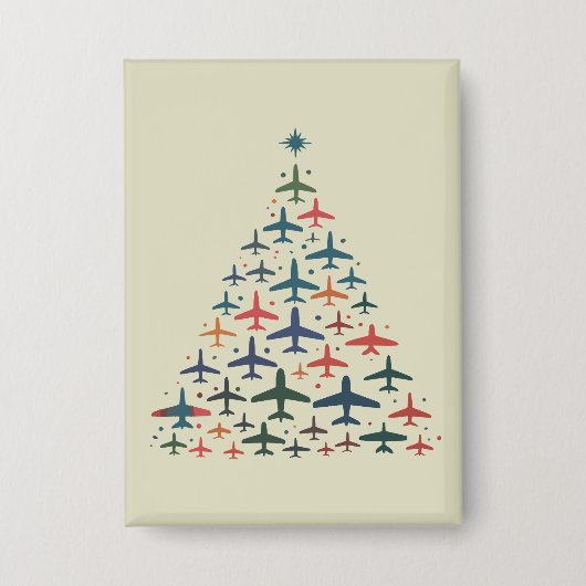 Kerstboom Vliegtuig Retro Piloot Vliegen Vlucht Button (Voorkant)