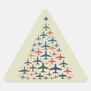 Kerstboom Vliegtuig Retro Piloot Vliegen Vlucht  Driehoek Sticker