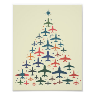 Kerstboom Vliegtuig Retro Piloot Vliegen Vlucht  Foto Afdruk