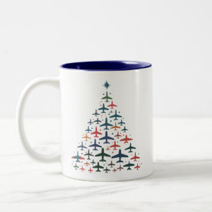 Kerstboom Vliegtuig Retro Piloot Vliegen Vlucht Tweekleurige Koffiemok