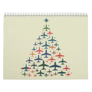 Kerstboom Vliegtuig Retro Piloot Vliegend Vlucht Kalender