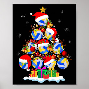 Kerstboom Volleybal Bal Santa Hat Grappig Xma Poster