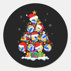 Kerstboom Volleybal Bal Santa Hat Grappig Xma Ronde Sticker