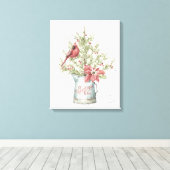 Kerstboom voor gevarieerd kerstfeest met kardinaal canvas afdruk (Insitu (Houten vloer))