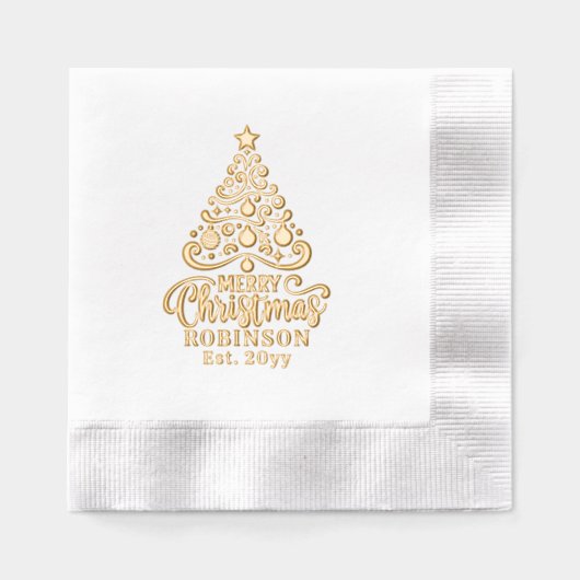 Kerstboom Vrolijk Kerstfeest Familienaam Datum Folie Servetten (Voorkant)