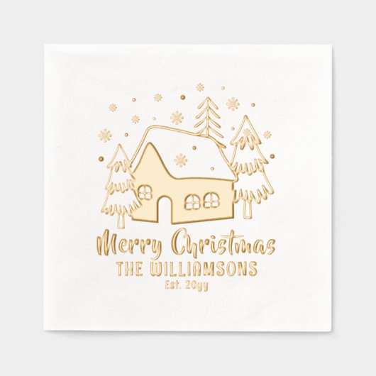 Kerstboom Vrolijk Kerstfeest Familienaam Datum Folie Servetten (Voorkant)