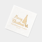 Kerstboom Vrolijk Kerstfeest Familienaam Datum Folie Servetten (Links)