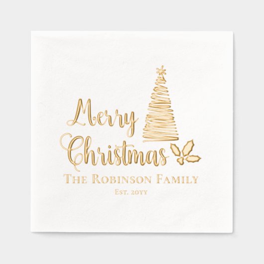 Kerstboom Vrolijk Kerstfeest Familienaam Datum Folie Servetten (Voorkant)