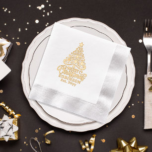 Kerstboom Vrolijk Kerstfeest Familienaam Datum Folie Servetten