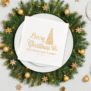 Kerstboom Vrolijk Kerstfeest Familienaam Datum Folie Servetten