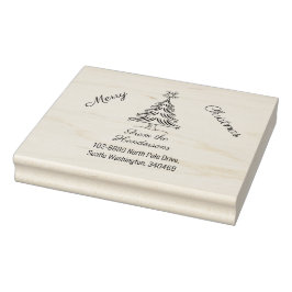 kerstboom, vrolijk kerstfeest, naam en adres 	rubberstempel