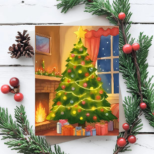 Kerstboom Vrolijk Kerstschilderij Feestdagenkaart
