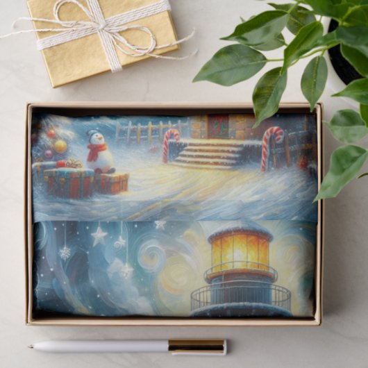 Kerstboom Vuurtoren Nautische Decoupage Tissuepapier (Geschenk)