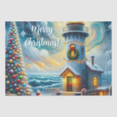 Kerstboom Vuurtoren Nautische Decoupage Tissuepapier (Voorkant)