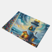 Kerstboom Vuurtoren Nautische Kust Blauw Deurmat (Schuin)