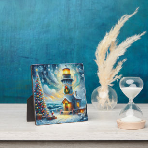 Kerstboom Vuurtoren Nautische Kust Blauw Fotoplaat