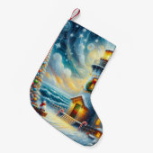 Kerstboom Vuurtoren Nautische Kust Blauw Kleine Kerstsok (Voorkant (Hangend))