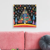 Kerstboom Warli Art Stretched Canvas Print (Insitu (Woonkamer))