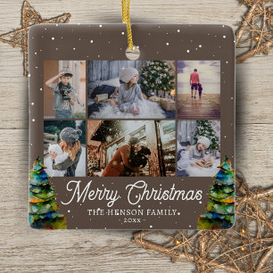 Kerstboom Waterverf Familie 6 Foto Collage Keramisch Ornament