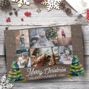 Kerstboom Waterverf Familie 6 Foto Collage Theedoek