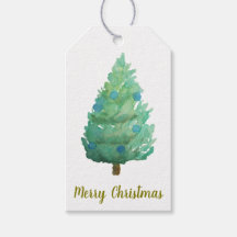 Kerstboom Waterverf Gift Label