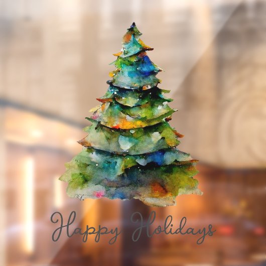 Kerstboom Waterverf Pine Happy Holiday Raamsticker (Vel 2)