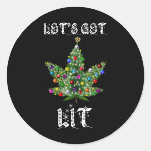 Kerstboom Wiet Blad Pot Thc Cadeau T-shirt Ronde Sticker