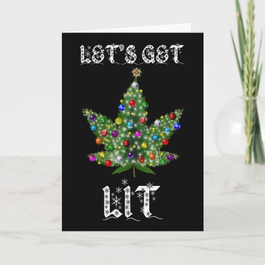 Kerstboom Wietblad Pot Thc Cadeau T-shirt Kaart (Voorkant)