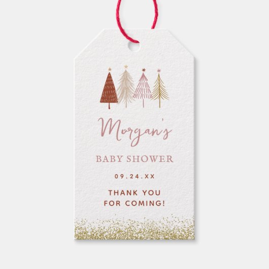 Kerstboom Winter Meisje Baby shower Cadeaulabel (Voorkant)