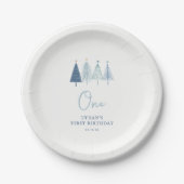 Kerstboom Winter Onederland Jongen 1e Verjaardag Papieren Bordje (Voorkant)