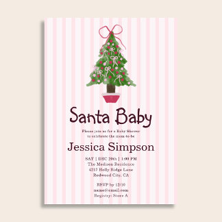 Kerstboom Winter Roze Schattig Babyfeestje Kaart