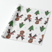 Kerstboom winterrendier Santa Hat Snowflake Cadeaupapier (Uitgerold)