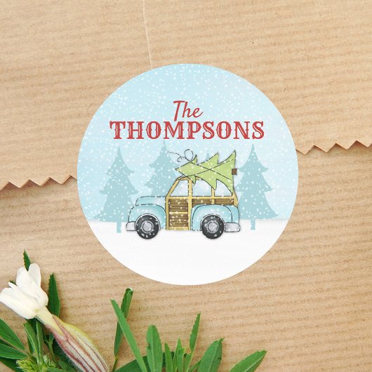 Kerstboom winterscène Vintage Cute Ronde Sticker