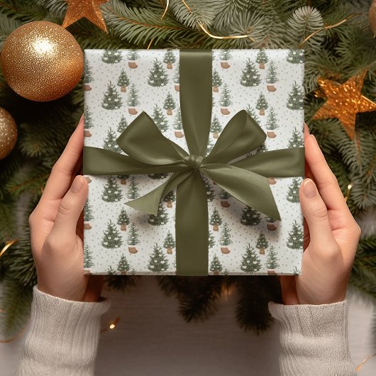 Kerstboom Witte Bloemen Sneeuw | Inpakpapier