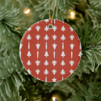 Kerstboom Witte bomen op Rood Keramisch Ornament